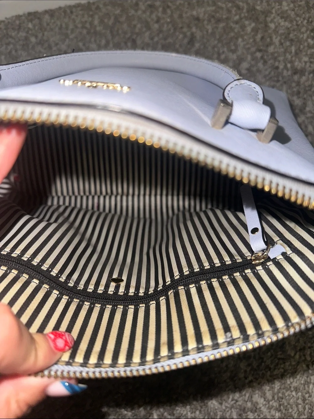 kate spade white dome satchel with gold logo